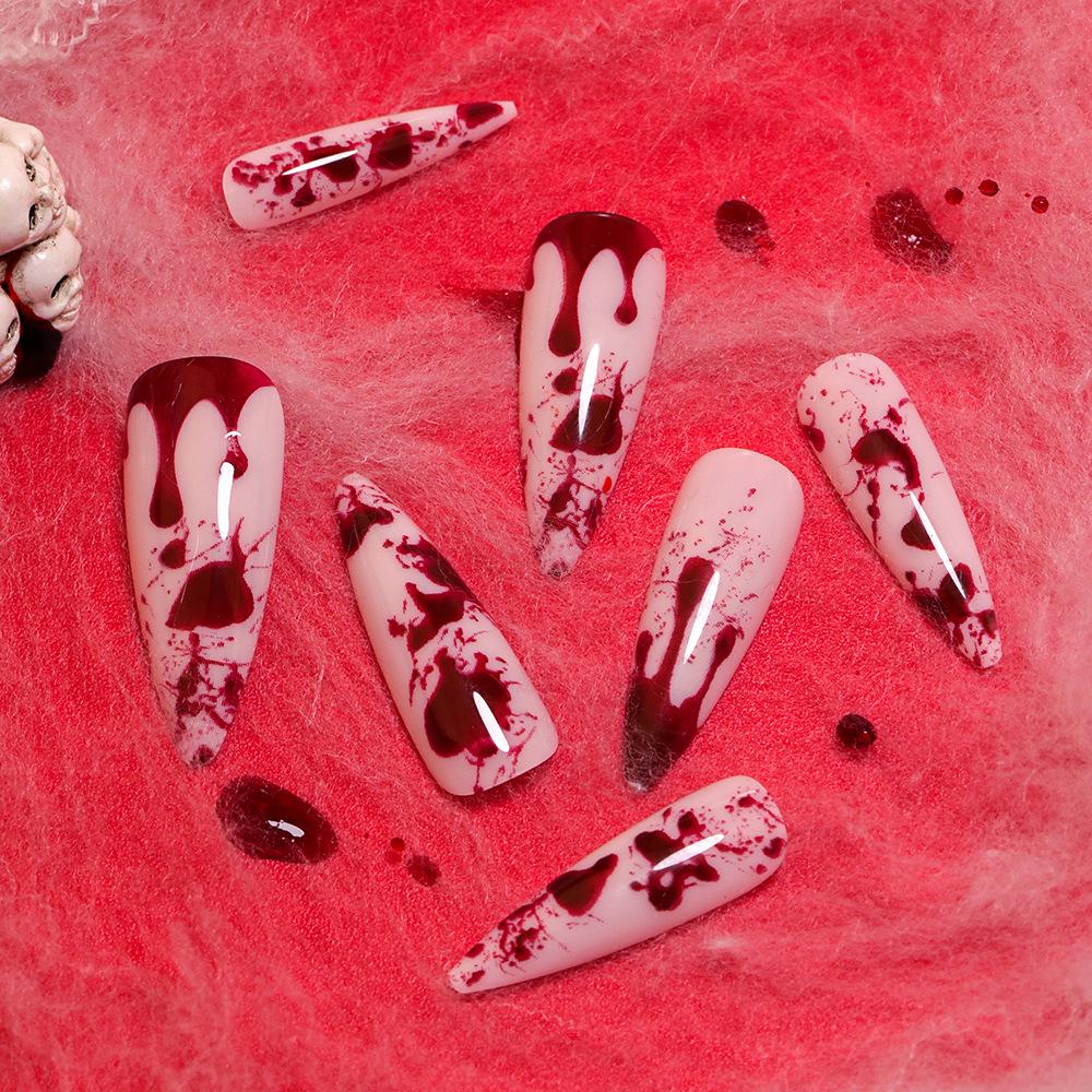 European & American Halloween Stiletto Press-On Nails - 2024 Long Wearable French Manicure Tips