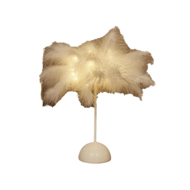 Ostrich Feather Bedside Lamp – Warm Decorative Light for Bedroom or Wedding Room