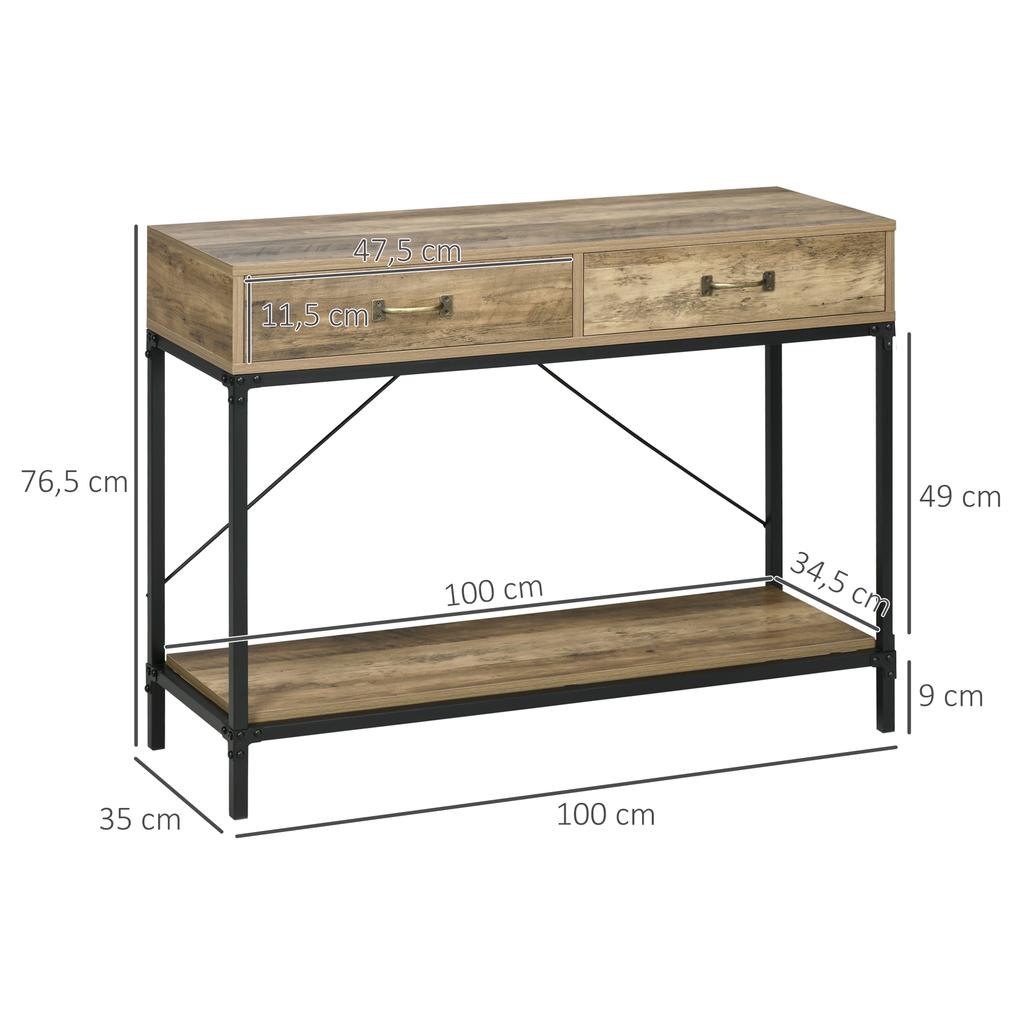 Console Table Hallway Table with Shelf and 2 Drawers, 100 x 35 x 76.5 cm Side Table Sofa Table Display Table for Small Spaces, Entryway, Hallway