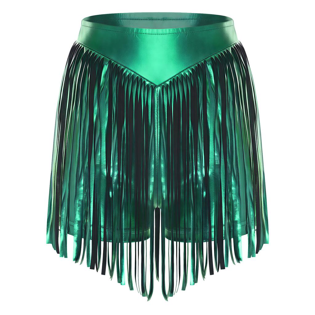 Damen Schimmernde Metallische Hotpants Hohe Taille Quaste Fransen Booty Shorts Freche Shorts