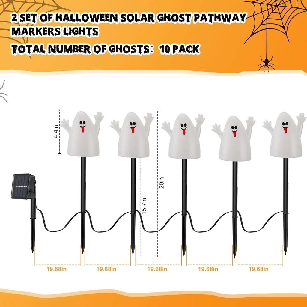 5 In 1 String Light Solar Halloween LED Outdoor Waterproof Ghost Stake Lights for Outdoor Pathway Yard Garden Decoration