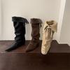 Inner Height Increase Pointed Suede Pile Long Boots Women's Shoes 2025 New Autumn and Winter Thin Medium Tube Knight Boots