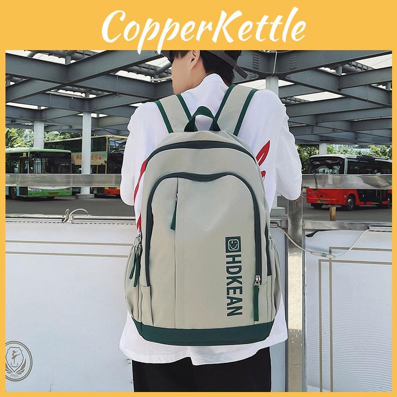 Color Simple Blocked Letter Smiley Face Print Student Large Backpack Capacity