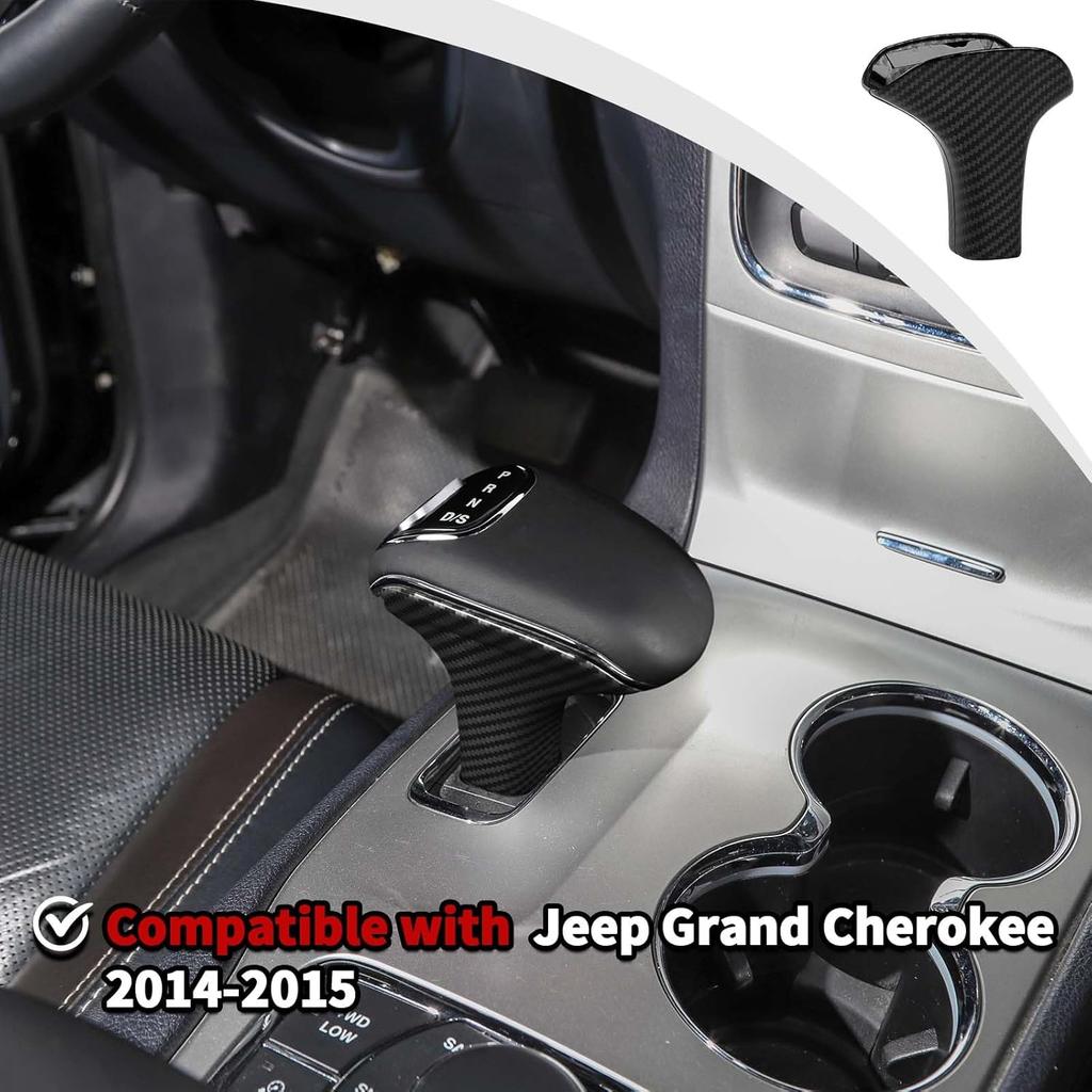 JWWY Gear Shift Shifter Knobs Cover Trim Compatible with Jeep Grand Cherokee Accessories 2014-2015 2pcs Carbon Fiber