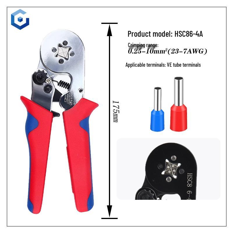 VE Insulated Wire Connector Crimping Pliers with Copper Terminal Pins, 4/6 Sides