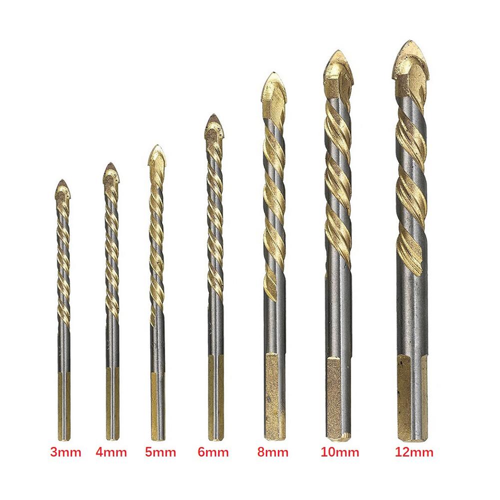 7pcs Golden Triangle Drill Carbide Drill Bit Set For Porcelain Tile Concrete Brick Glass Electric Drill 3-12mm