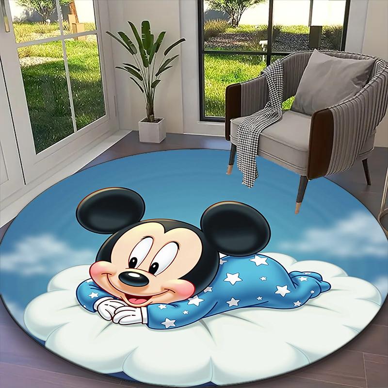 Mickey Mouse Christmas Red Green Floral Print Round Rug, Multi-functional Office Chair Sofa Carpet, Easy Clean Carpet for Home and Living Spaces