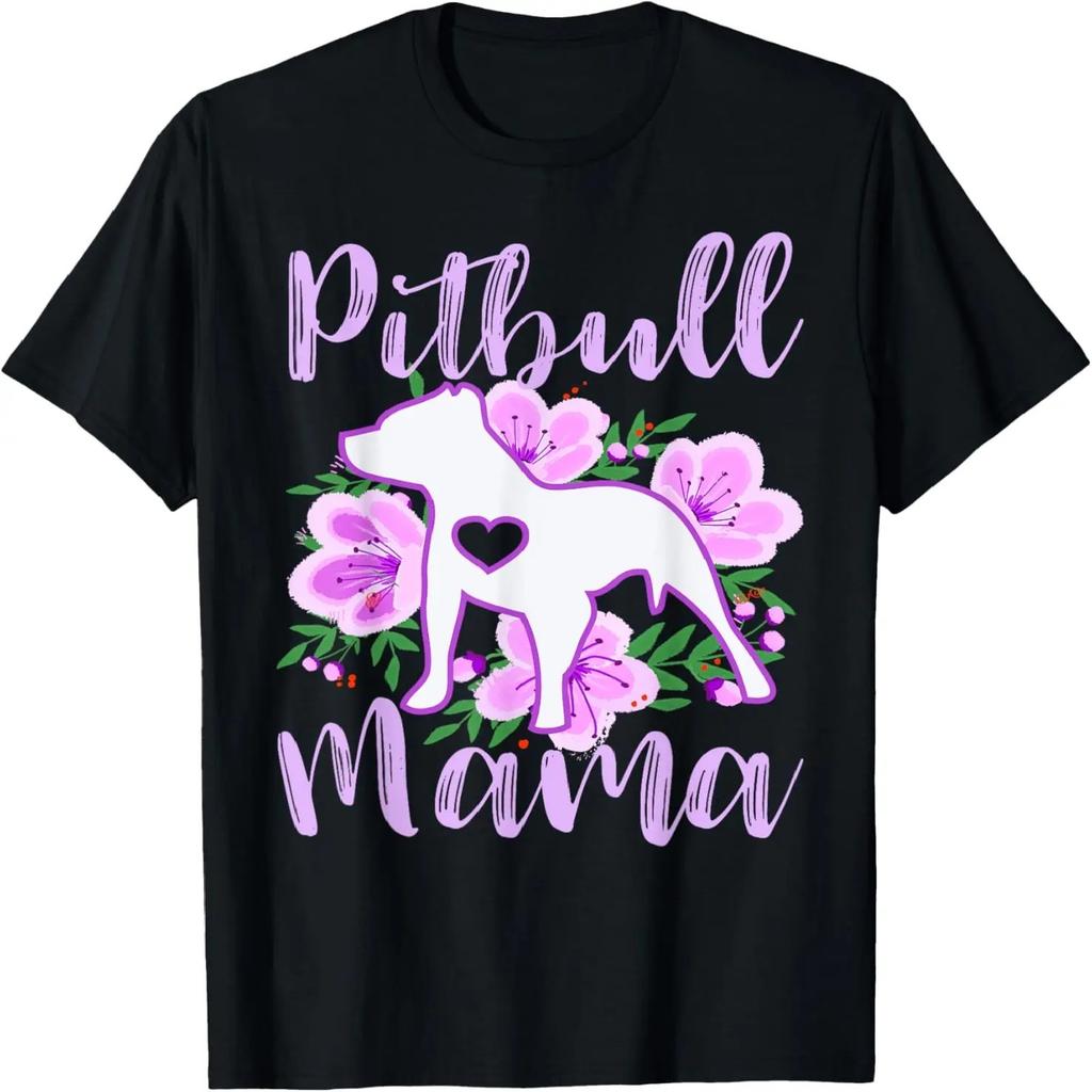 Pitbull Mama Lila Blumen Süßer Pitbull Hübsche Mama T-Shirt
