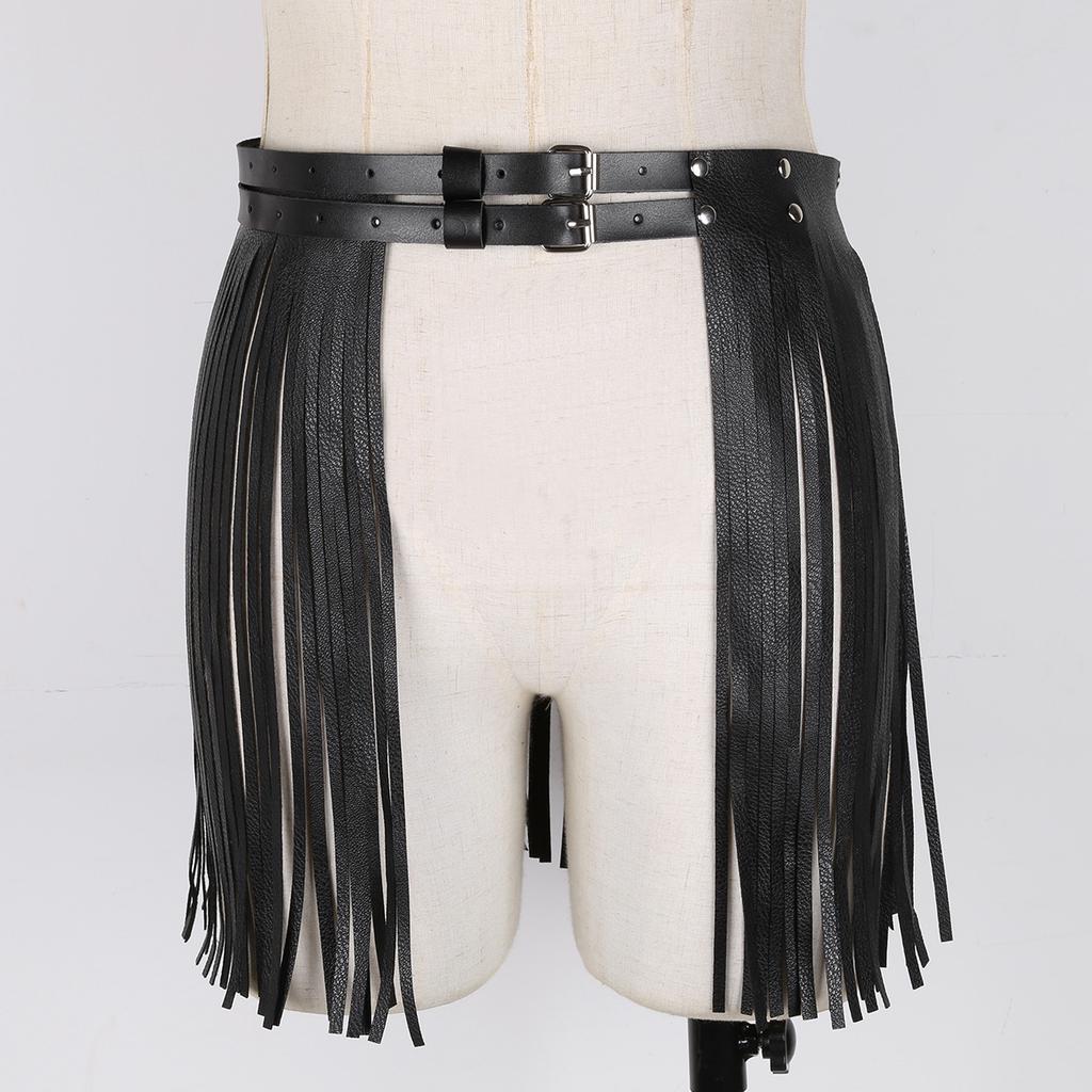 Women Adult Adjustable Faux Leather Waistband Fringe Tassel Skirt Belt Nightclub Costume Cosplay