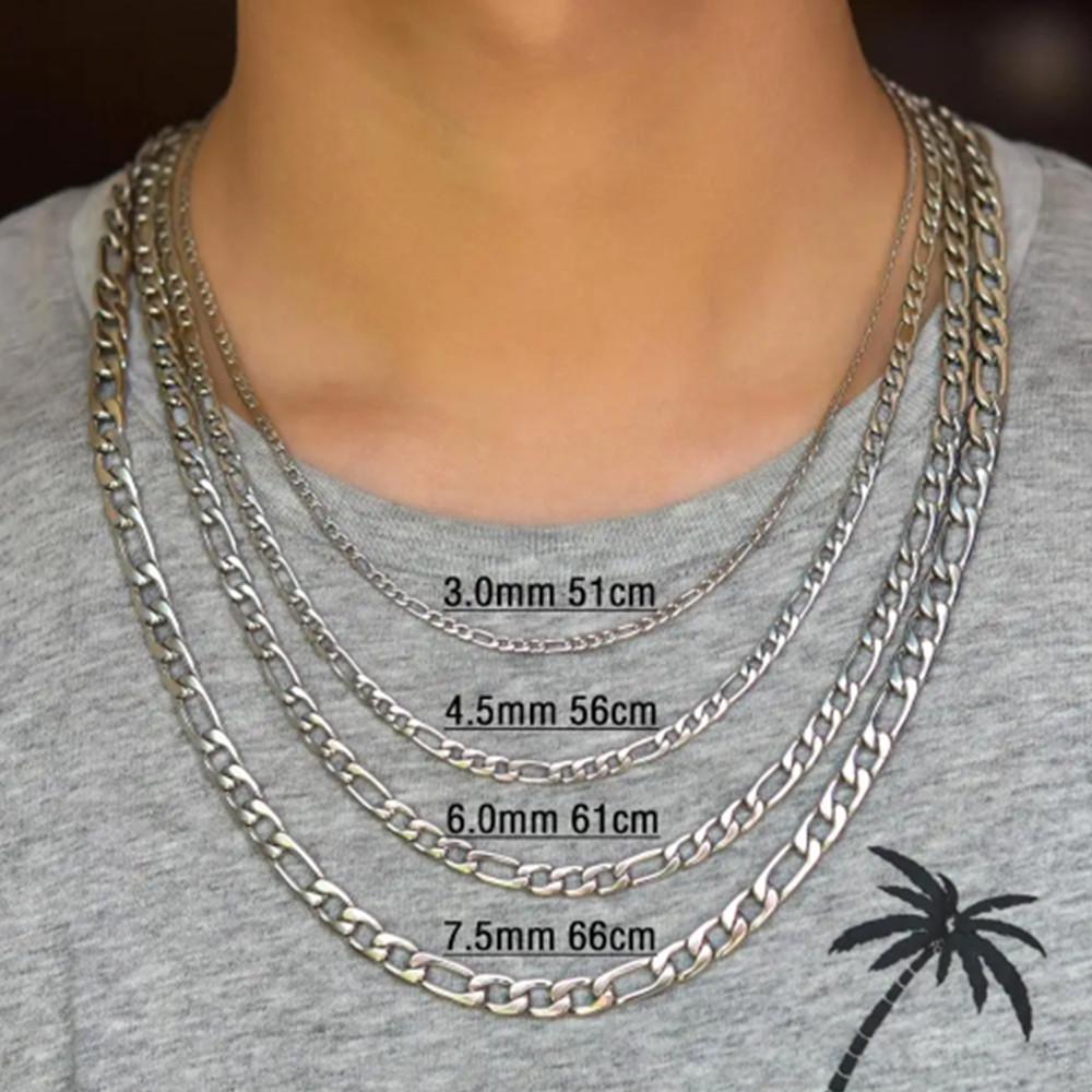 TEMU 6mm Stainless Steel Figaro Necklace: 3-in-1 European & American Style with 3mm NK Titanium Steel Side Chain