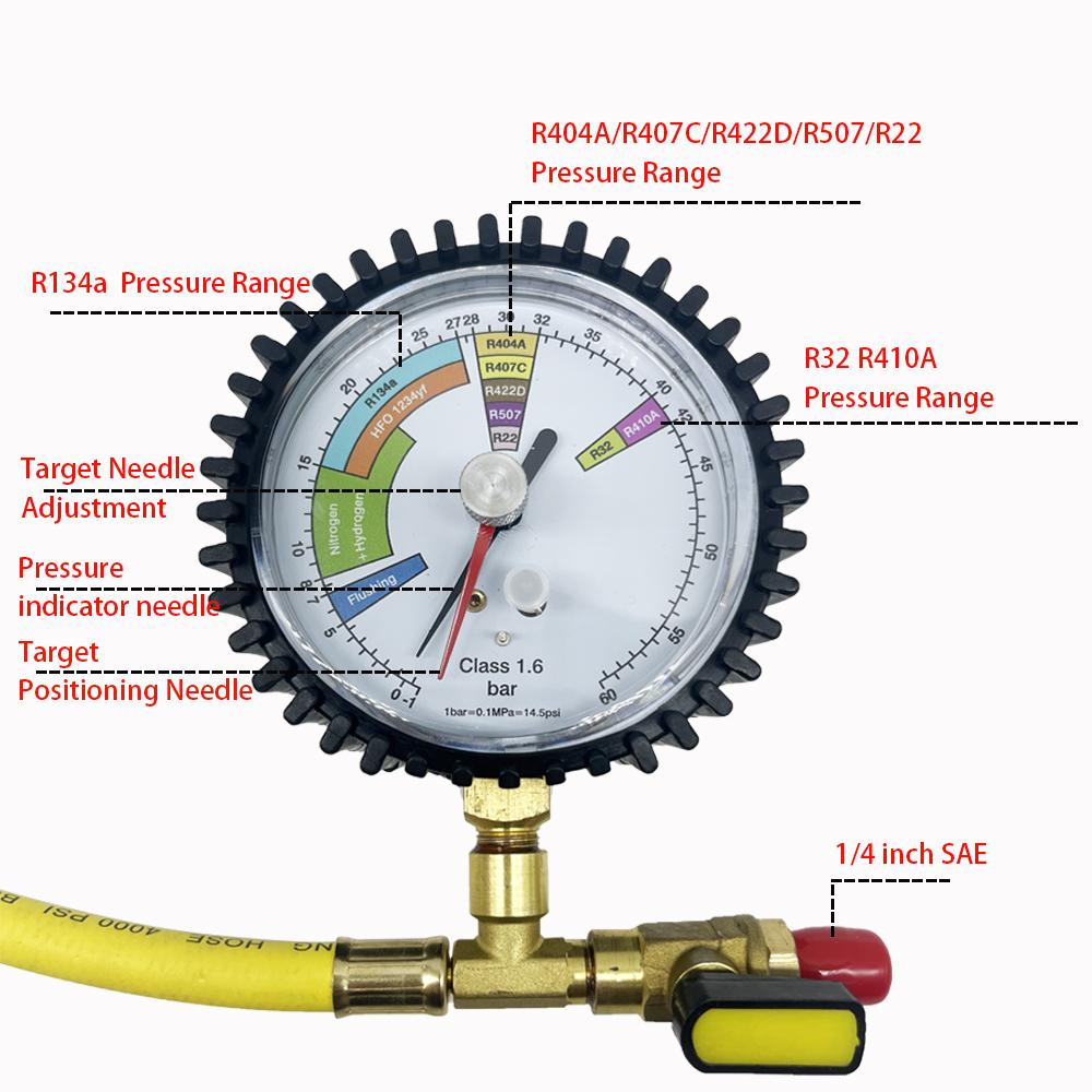 Nitrogen Pressure Tester Refrigerant Pressure Gauges for R134a R22 R407C R410A Automotive Air Conditioner HVAC System