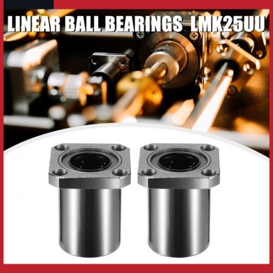 Universal Length Square Flange Linear Ball Bearings Pack of 2 Silver Tone