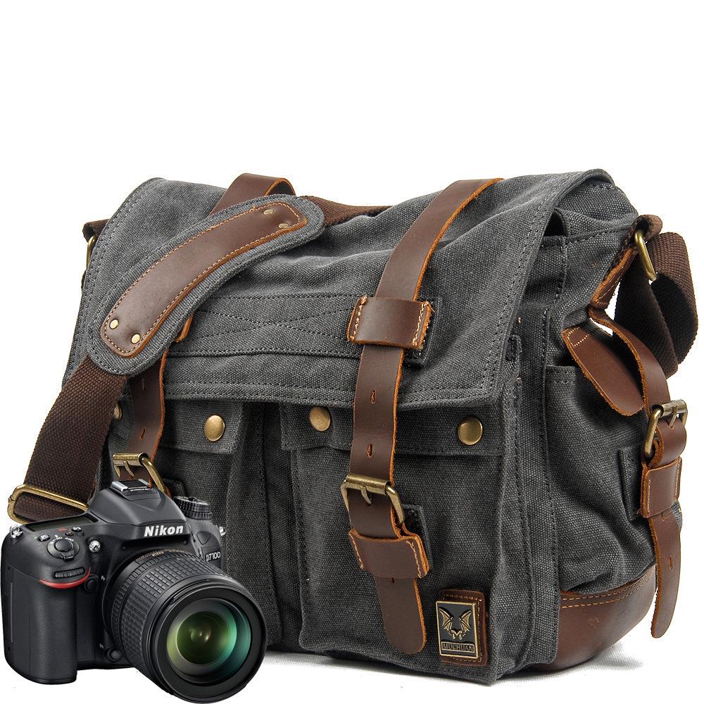 Borsa retrò in tela e pelle bovina per fotocamera DSLR: Custodia Interna Multifunzionale per Uomini e Donne - Fotografia Mirrorless