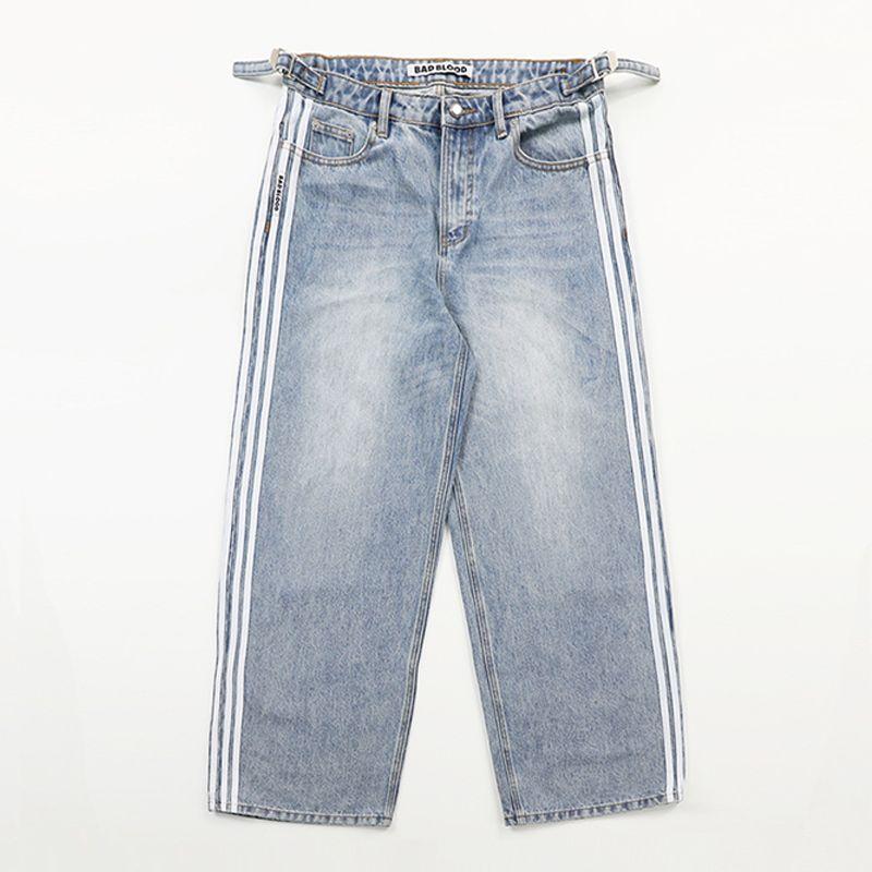 South Korea Badblood American Retro Denim Children's Sports Niche Style Washed and Worn Straight-leg Casual Pants Tide