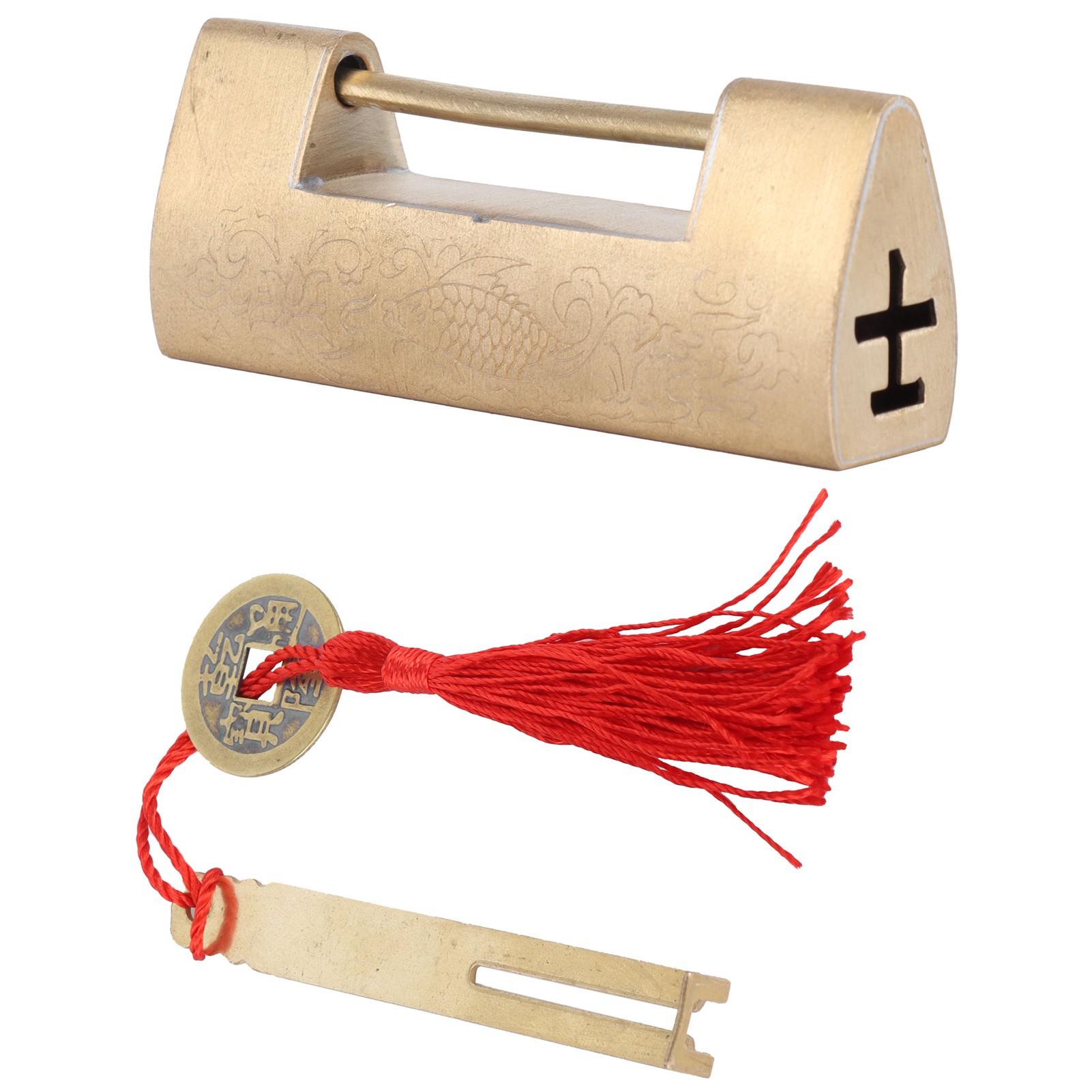 

Китайський Старовинний Замок Латунний Різьблений Риба Горизонтальний Замок з Ключем для Скриньки для Прикрас Шухляди