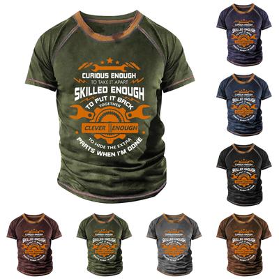 Men's Raglan T-shirt Retro Short Sleeve Round Neck Letter Printing Tops