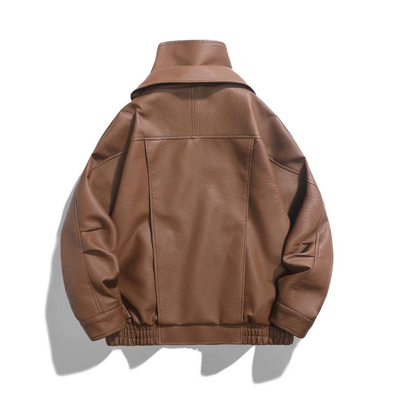 Flight Jacket Men's Spring and Autumn Top Leather Jacket Workwear Casual Multi Bag Leather Jacket