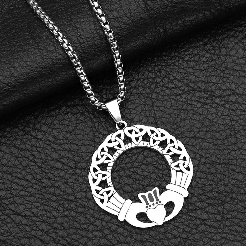 Stainless Steel Irish Celtic Knot Pendant Necklace for Women Men Amulet Jewelry Gift