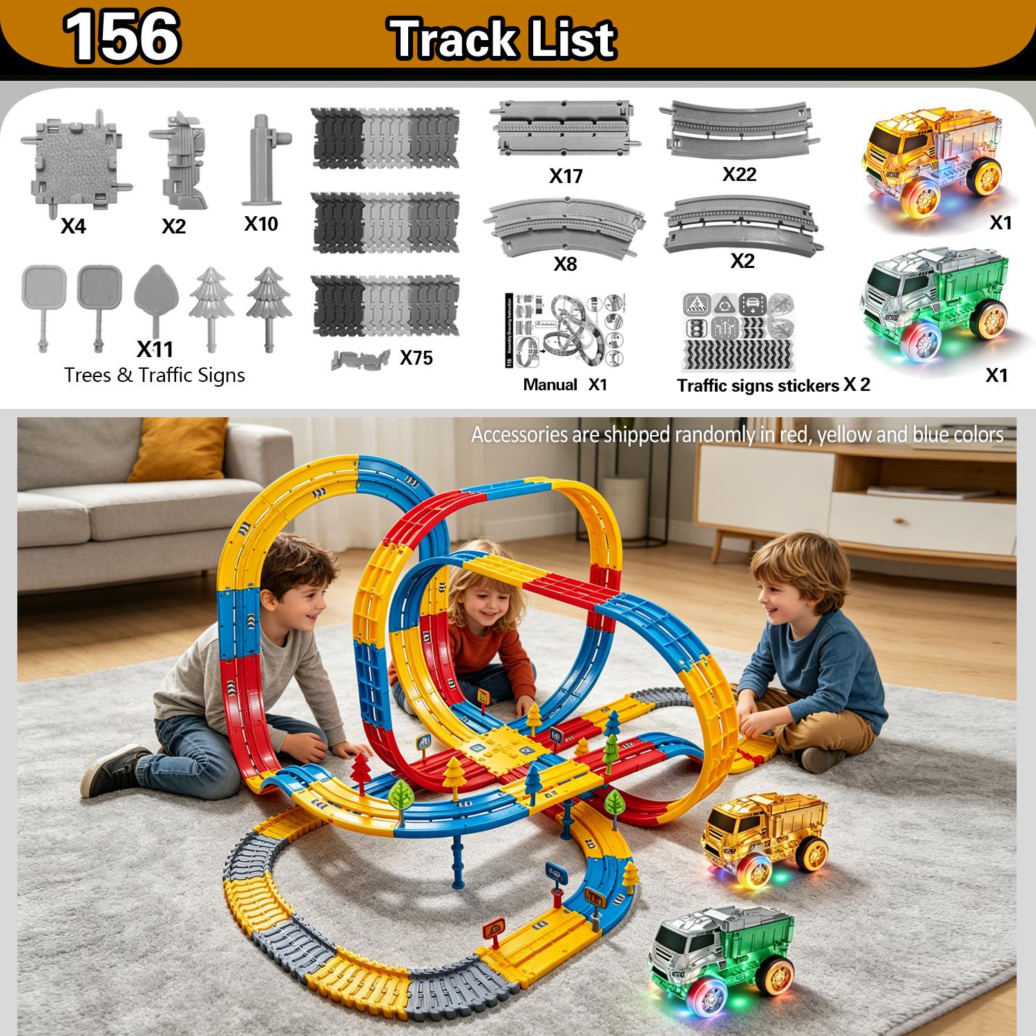 Flexibles 3D-Schleifen-Rennstrecken-Bauset Transparente Leuchtende Rennautos Mit Bunten LED-Lichtern DIY Montage Fahrzeug-Strecken-Spielzeug gray