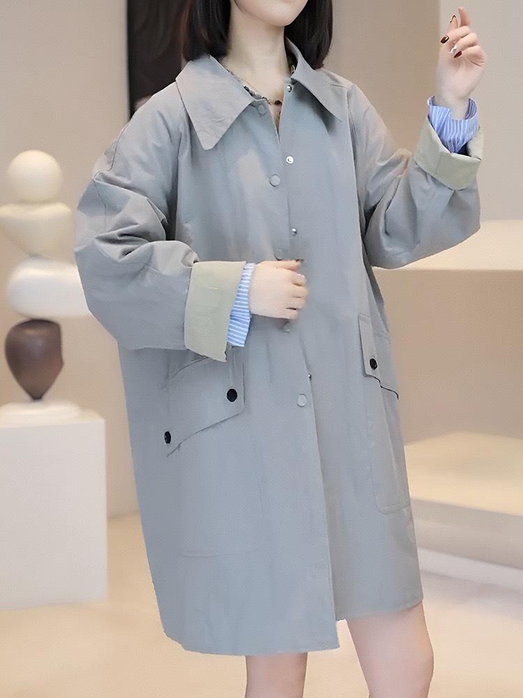 2025 Autumn Korean Style Women's Mid-Length Trench Coat - Trendy Casual Workwear Jacket