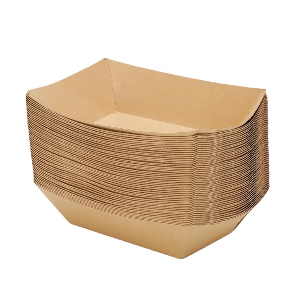 50PCS 16oz Paper Food Boat Trays Reusable Kraft Paper Pet Food Bowl for French Fries Nachos Snack Hot Dog Taco BBQ