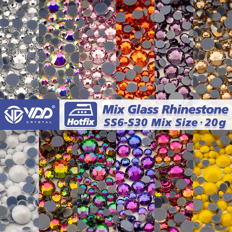 VDD High-Quality Mixed Size Rhinestones: SS6-SS30 Glass Crystal Hot Melt Adhesive Flat Back
