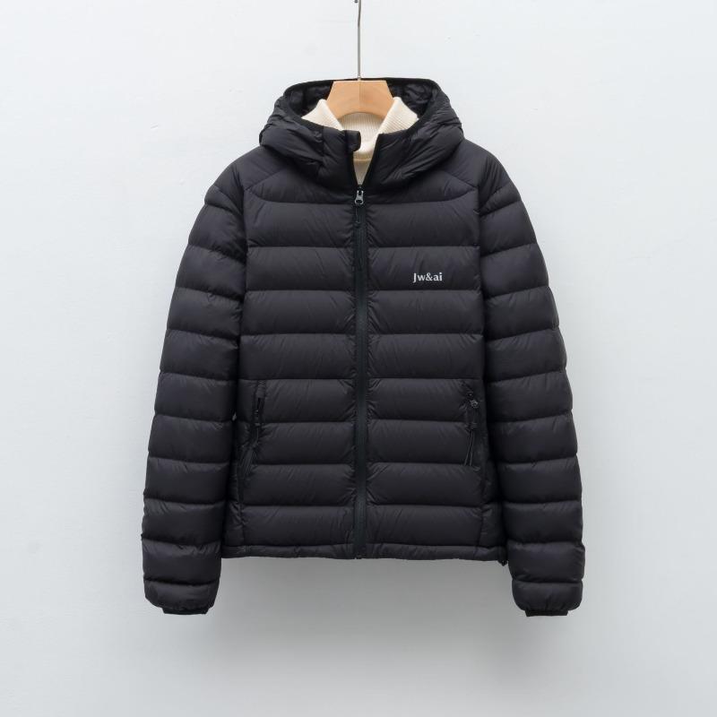 

Autumn and winter light and simple solid color women s hooded fashion warm down jacket S чёрный
