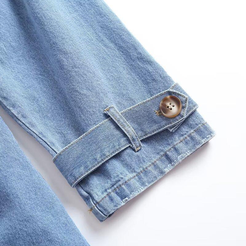 Women Loose Double Breasted Belted Denim Trench Coat