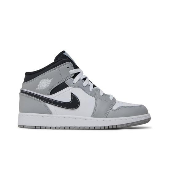 Air Jordan 1 Mid GS Light Smoke Grey Retro Sneakers 554725-078
