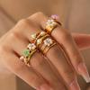 European and American Pearl Flower Stainless Steel Open Ring – High-End, Non-Fading Titanium Steel for Women
