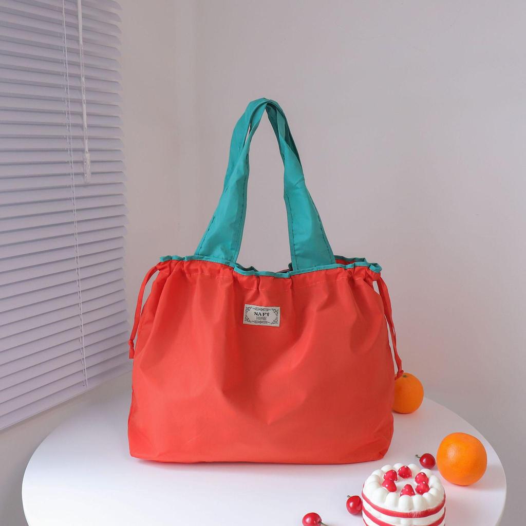 Large Capacity Foldable Shopping Tote with Drawstring