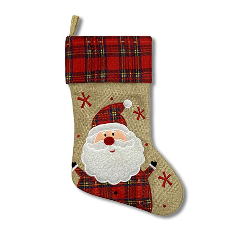 Christmas stockings old man snowman elk brown linen plaid Christmas gift stockings decorative candy bag