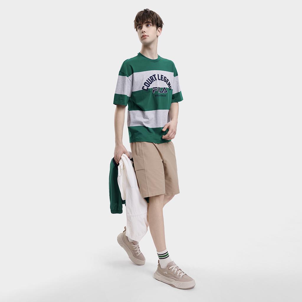 Fila New Casual Loose Striped Spliced Tennis T-Shirt Men Tops Summer-Green F11M339109F-DG