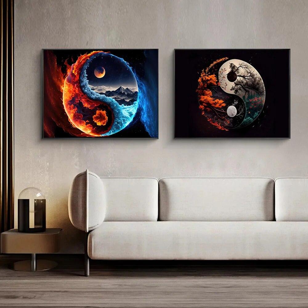 Tai Chi Yin e Yang Equilibrio Paesaggio Stampe Poster Pittura su tela Immagini moderne di arte della parete per soggiorno Camera da letto Decorazioni per la casa Senza cornice