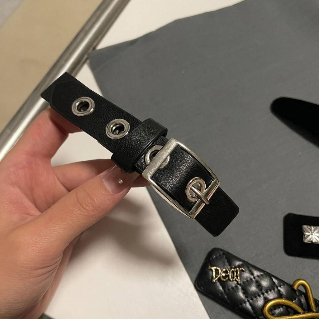 Spice Girl Design Leather Rivet Cross Pendant Edge Clip Female Bangs Handmade Faux Leather Rivet Hairpin Edge Clip Powder