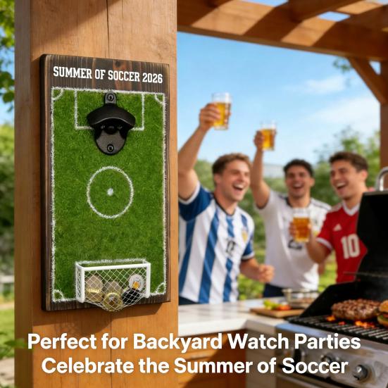 Football Field Bottle Opener Wall Mounted Bottle Opener with Cap Catcher Soccer Decor for Bar Kitchen Game Room Sports Gift for Football Lovers