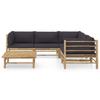 6 Pc. Garden Lounge Set with Dark Grey Cushions Bamboo
