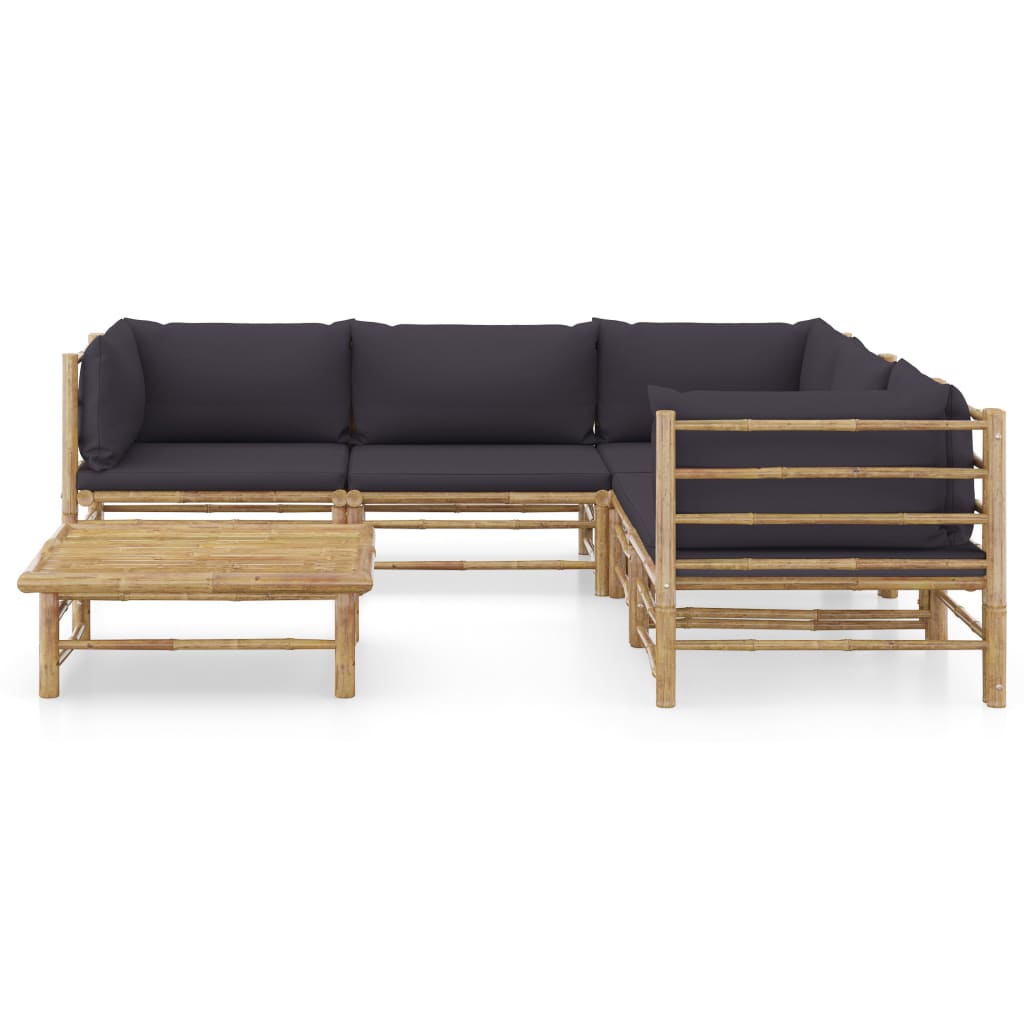 6 Pc. Garden Lounge Set with Dark Grey Cushions Bamboo