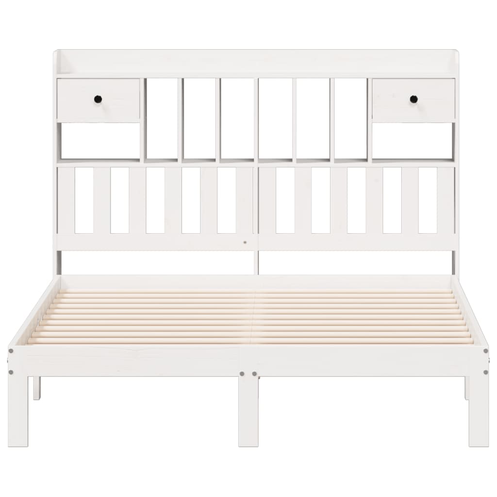 Solid Wood Bed with Shelf Without Mattress White 140x190 cm Pine