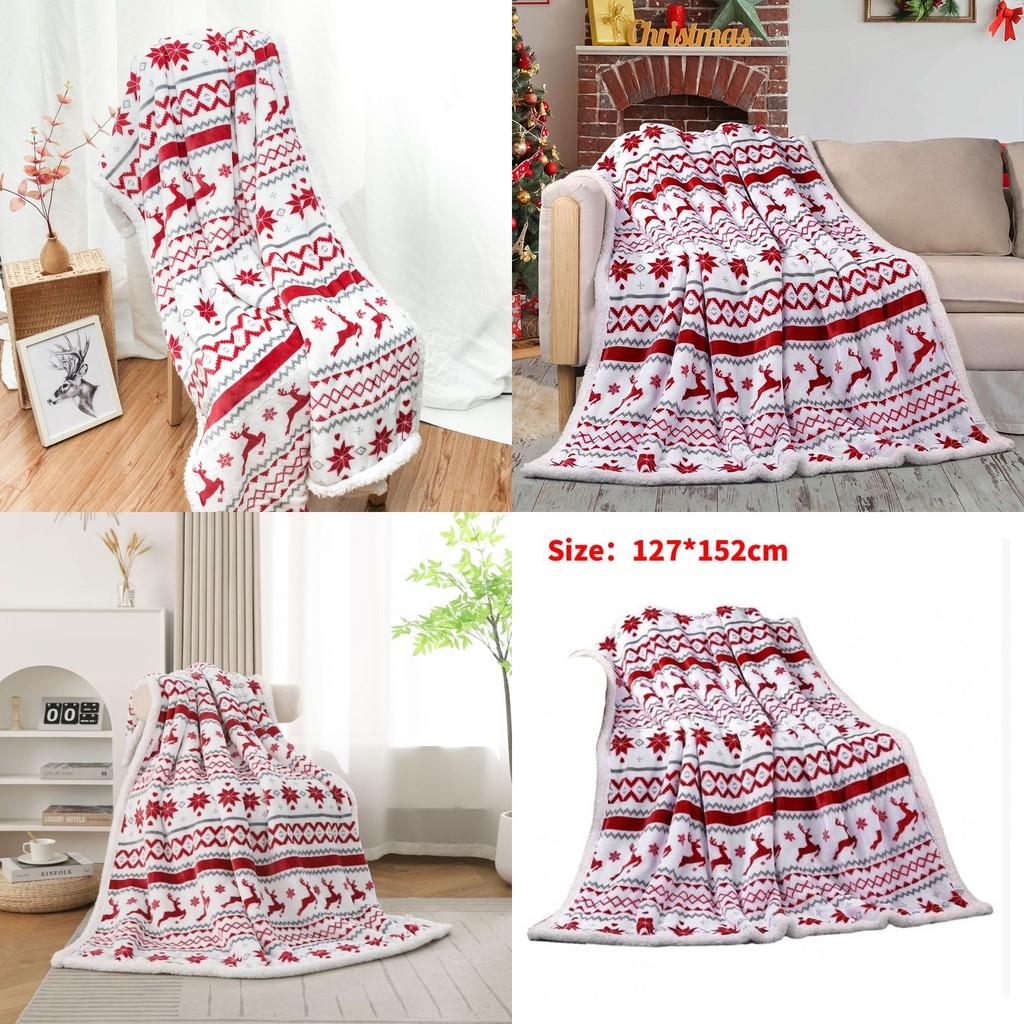 Reindeer Plush Throw Blanket With Cartoon Design For Family Room Use