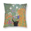 Gatto Gustav Klimt Giardino Contadino Federa Quadrata Poliestere Lino Velluto Stampata Zip Federa Decorativa Cuscino per Stanza Copricuscino