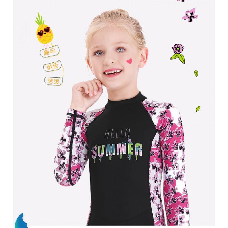 Girls 'swimsuit Children's One-piece Long-sleeved Swimsuit Baby Sunscreen Middle Student Quick-drying Diving Suit