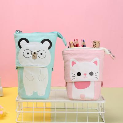 Large Capacity Cute Telescopic Cat School Pencil Case for Girls Boy Pencilcase Canvas Flexible Pen Bag Kawaii Pen Box Stationery