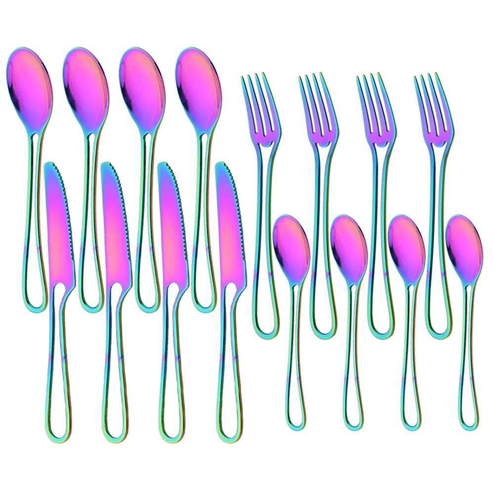 16Pcs Mirror Gold Cutlery Set Knife Fork Spoons Dinnerware Set Stainless Steel Tableware Western Flatware Kitchen Silverware Set