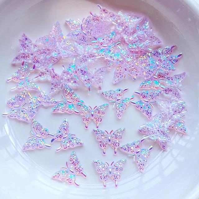 New 100Pcs New Cute Mini Shiny Little Butterfly Resin Figurine Crafts Flatback Cabochon Ornament Jewelry Making Hairwear Accesso