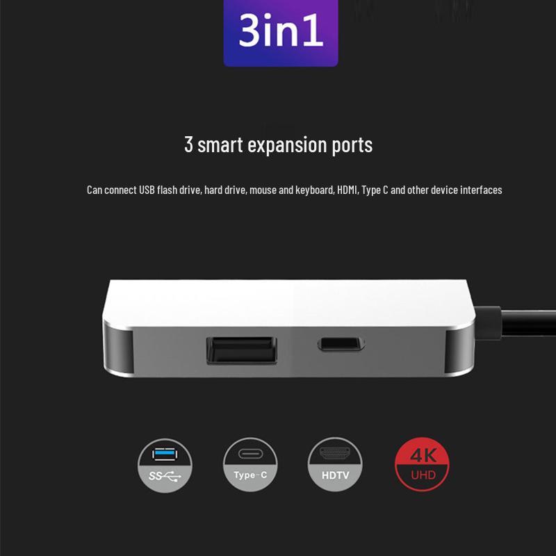 USB-C to HDMI 4K Hub Expansion: 3-in-1 High-Definition Video Converter Dock