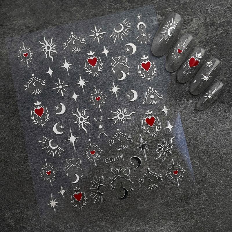 New Nail Art Stickers Bronzing Silver Red Heart Star Shibuya Spice Girls Ins Love Glue Nail Stickers