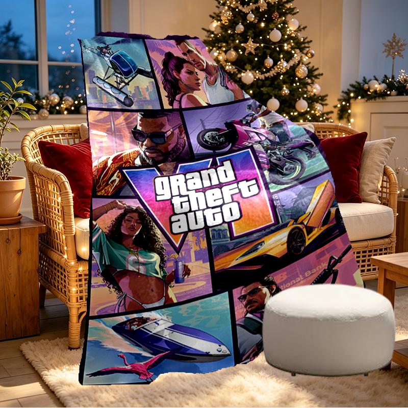 Coperta con Stampa Grand Theft Auto VI - Morbida e Confortevole, per Camera da Letto, Viaggio, Divano, Decorazione Casa - Regalo di Compleanno o Natale per Amico