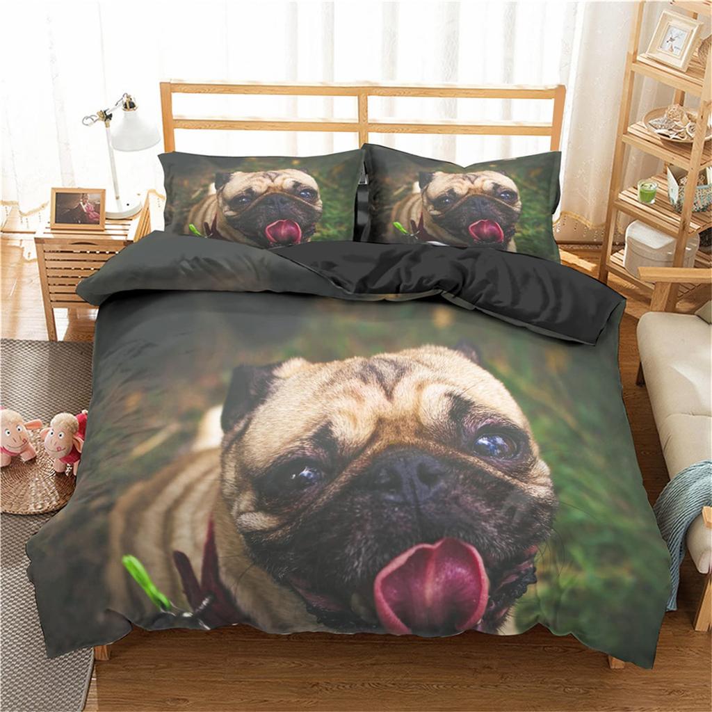 Set Lenjerie Bulldog Animal de Companie Cățel Câine Husă de Plapumă Desene Animate Animal Imprimat Husă Plapumă King Queen 2/3 piese Poliester Husă Plapumă