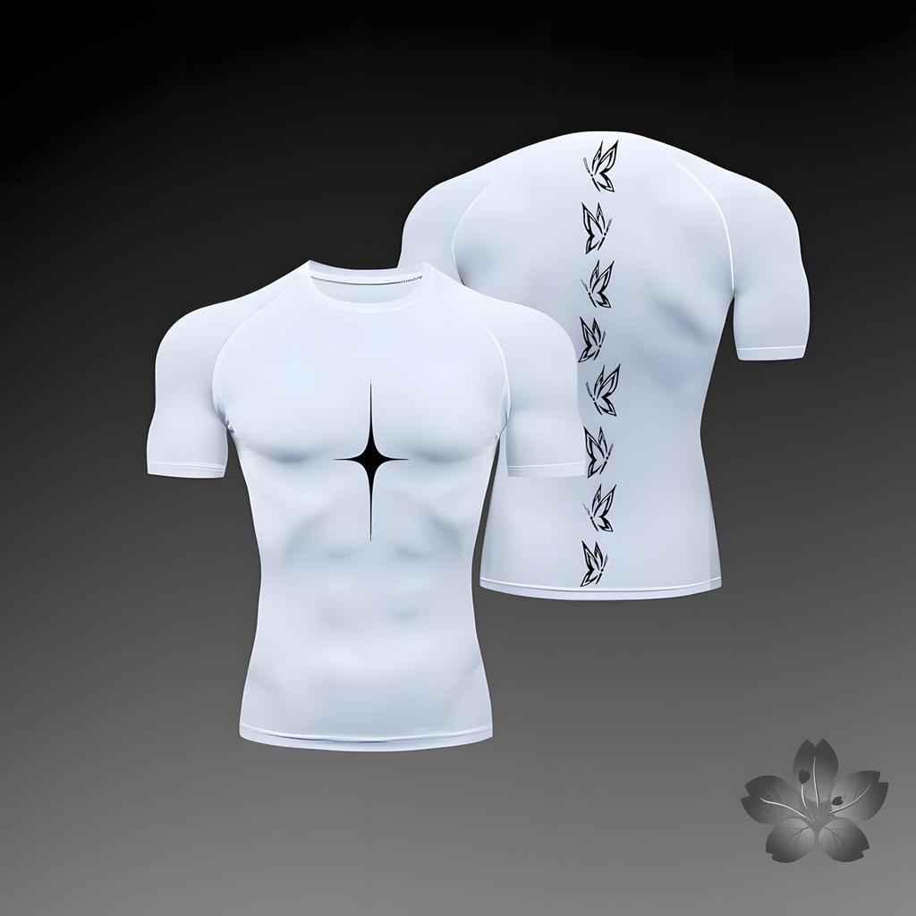 2026 Anime Graphic Compression Shirts for Men Athletic Quick Dry Tshirts Tees Tops Gym Workout Undershirts Short Sleeve Rash Guard